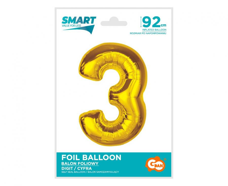 Nummer Gold Goldene Zahl 3 Folienballon 92 cm