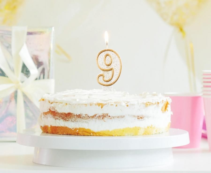 Nummer Gold Goldene glitzernde Nummer 9 Kerze, Tortekerze