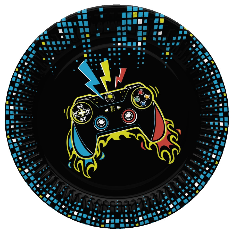 Gamer Play Pad Pappteller 8 Stk, 22,7 cm