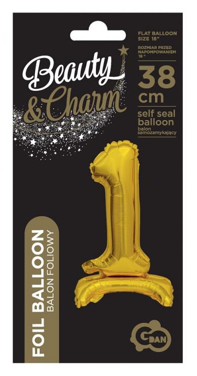 Nummer B&C Gold Goldener Mini-Zahl 1 Folienballon mit Sockel 38 cm