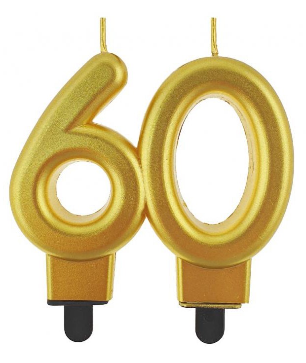 Farbe Gold Goldene 60-Geburtstagskerze, Zahlenkerze