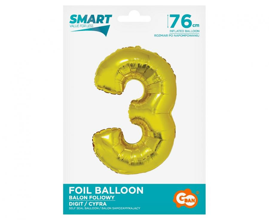 Nummer Gold Goldene Zahl 3 Folienballon 76 cm