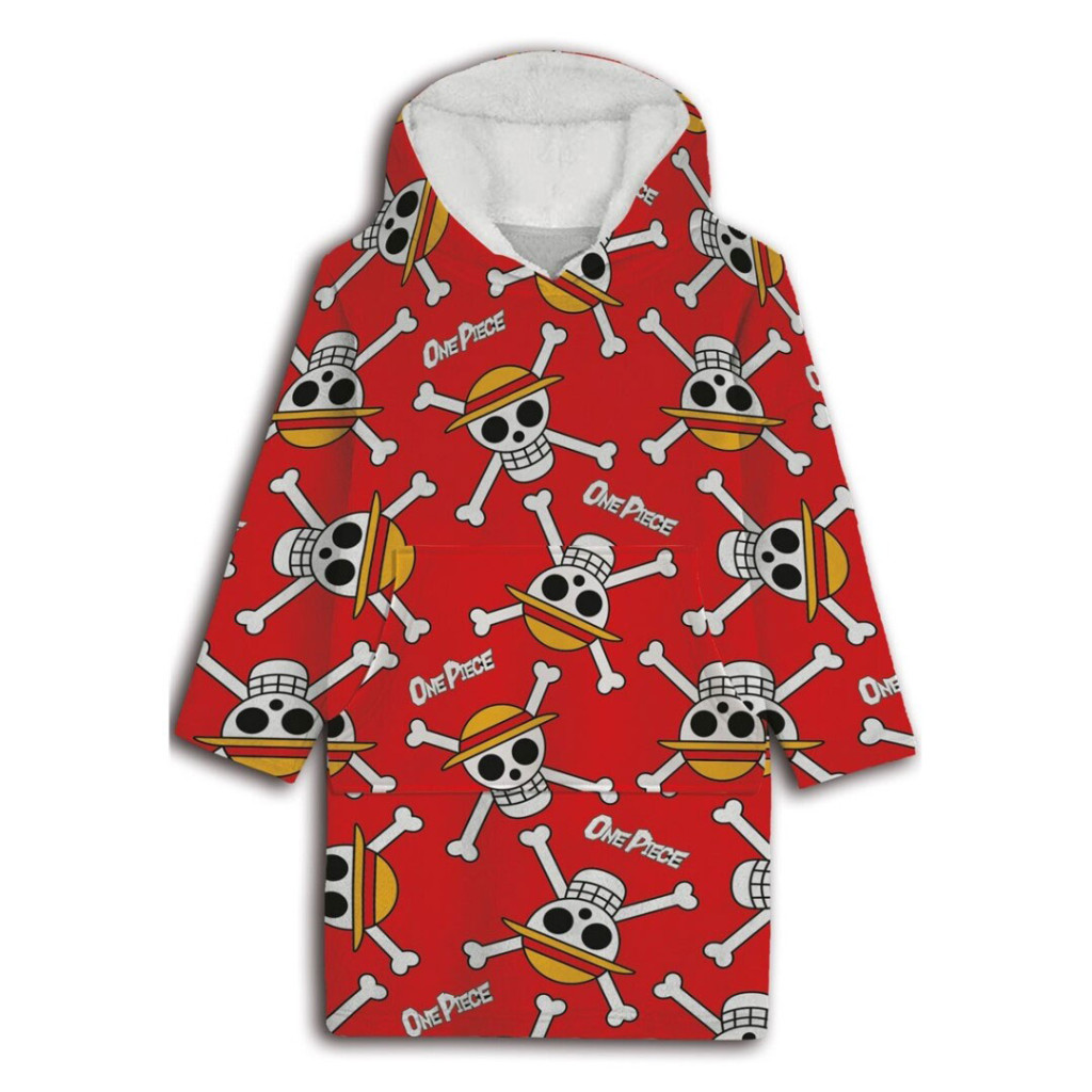 One Piece Red Überziehbare Plüsch-Polar-Decke, Poncho 7-14 Jahre