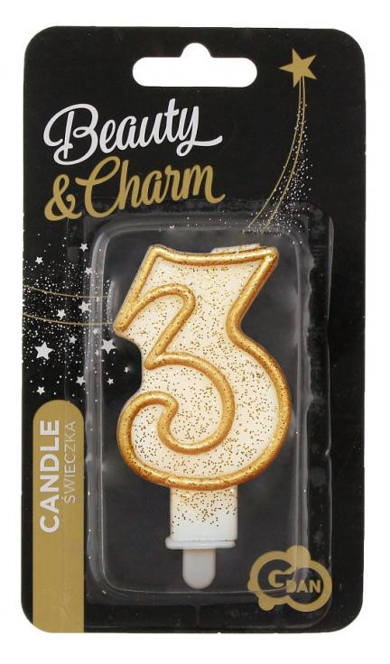 Nummer Gold Goldene Glitzerziffer 3 Kerze, Tortenkerze