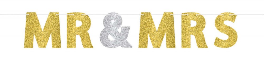 Hochzeit Mr. & Mrs. glitzerndes Papierbanner 3,65 m