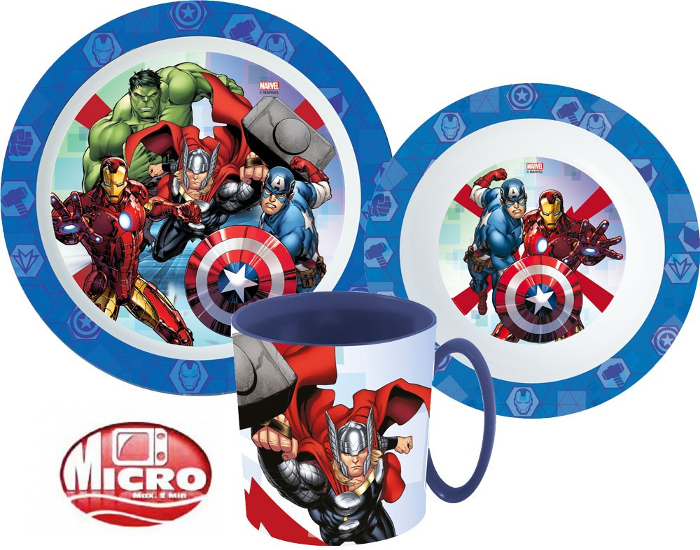 Avengers Rolling Thunder Geschirrset, Mikroplastik Set mit Becher 350 ml