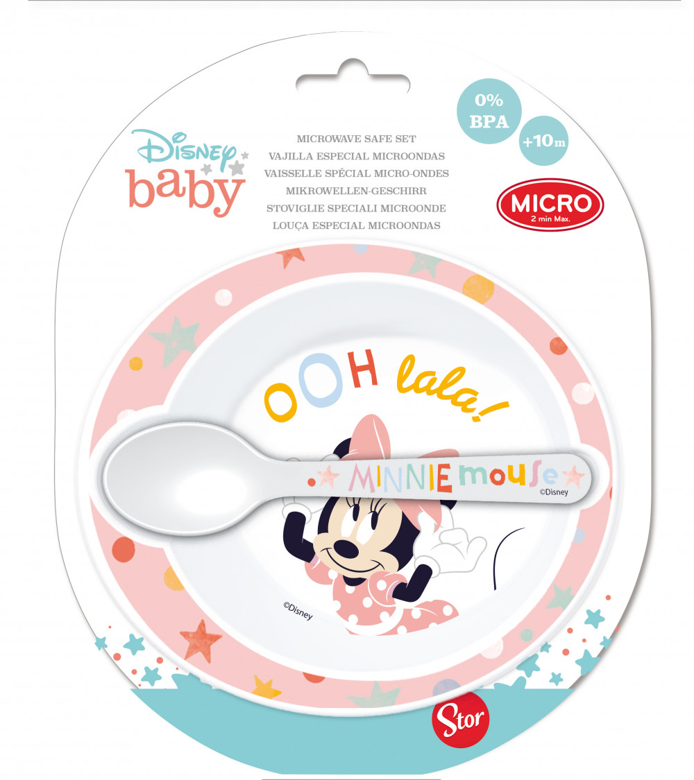 Disney Minnie  Baby-Mikrotiefenteller + Löffel-Set