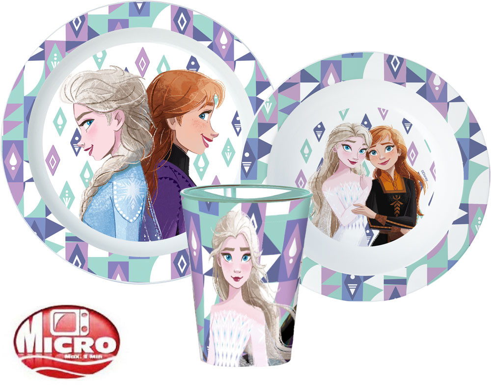Disney Eiskönigin Ice Magic Geschirrset, Mikrokunststoffset mit 260 ml Glas