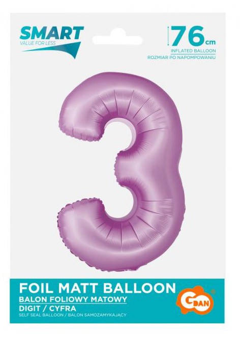 Nummer Lavender Mat Lavendel Nummer 3 Folienballon 76 cm