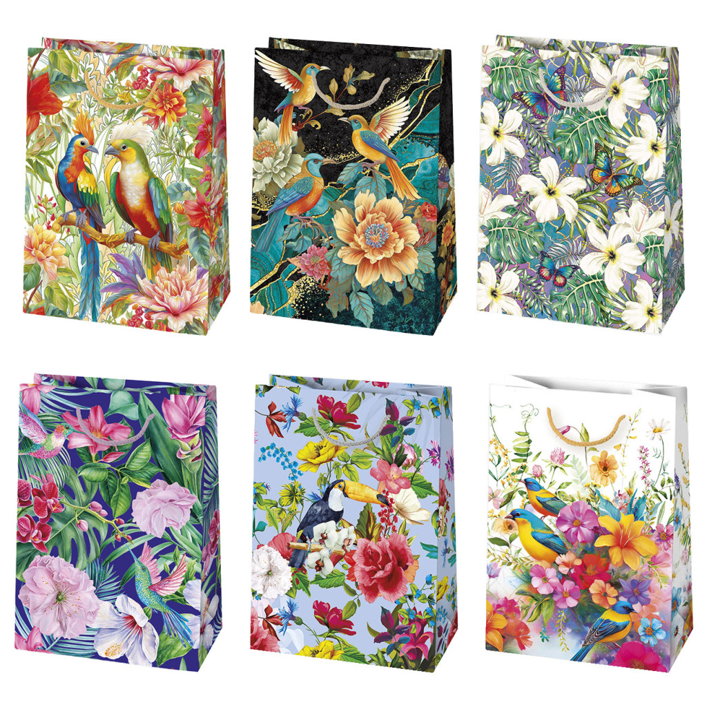Farbe Birds Blumen Papier Geschenktasche 23x32x11 cm