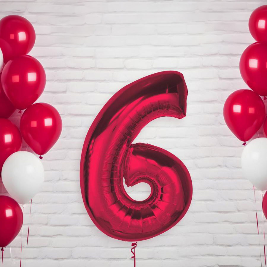 Nummer Red Rote Zahl 6 Folienballon 92 cm