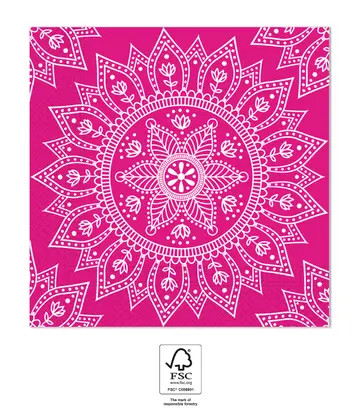 Farbe Fuchsia White Mandala Serviette 20 Stk, 33x33 cm FSC