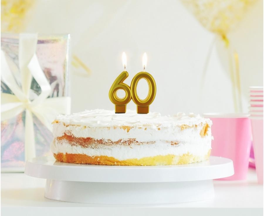 Farbe Gold Goldene 60-Geburtstagskerze, Zahlenkerze