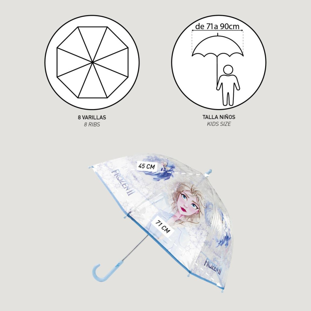 Disney Eiskönigin Ice Queen Kinder transparenter Regenschirm Ø71 cm