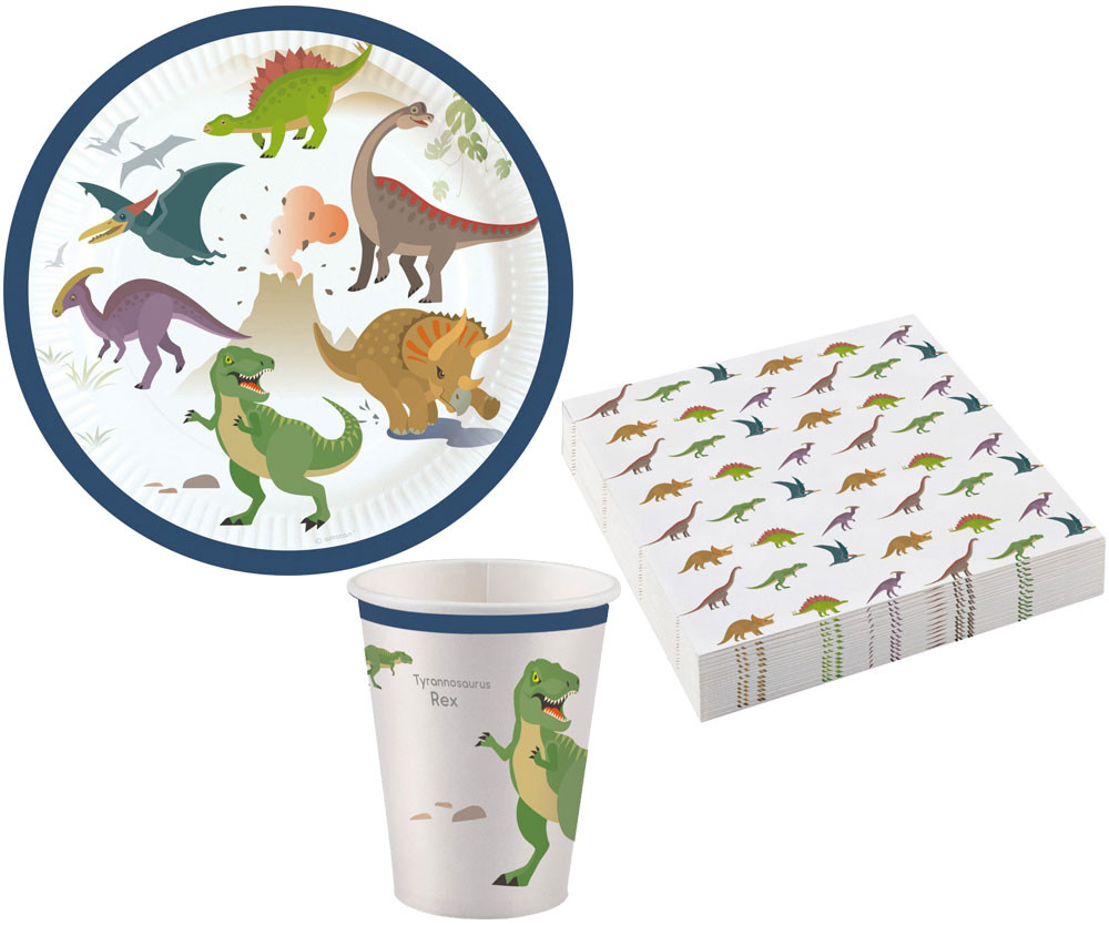 Dinosaurier Happy Party-Set mit 36 Stück und 18 cm Tellern