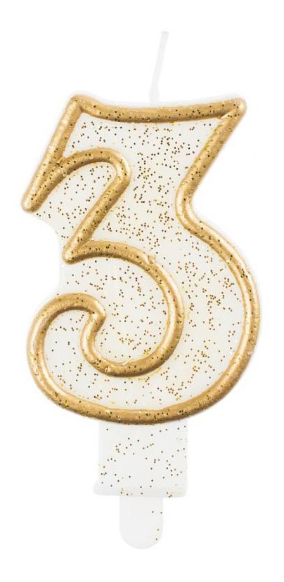 Nummer Gold Goldene Glitzerziffer 3 Kerze, Tortenkerze
