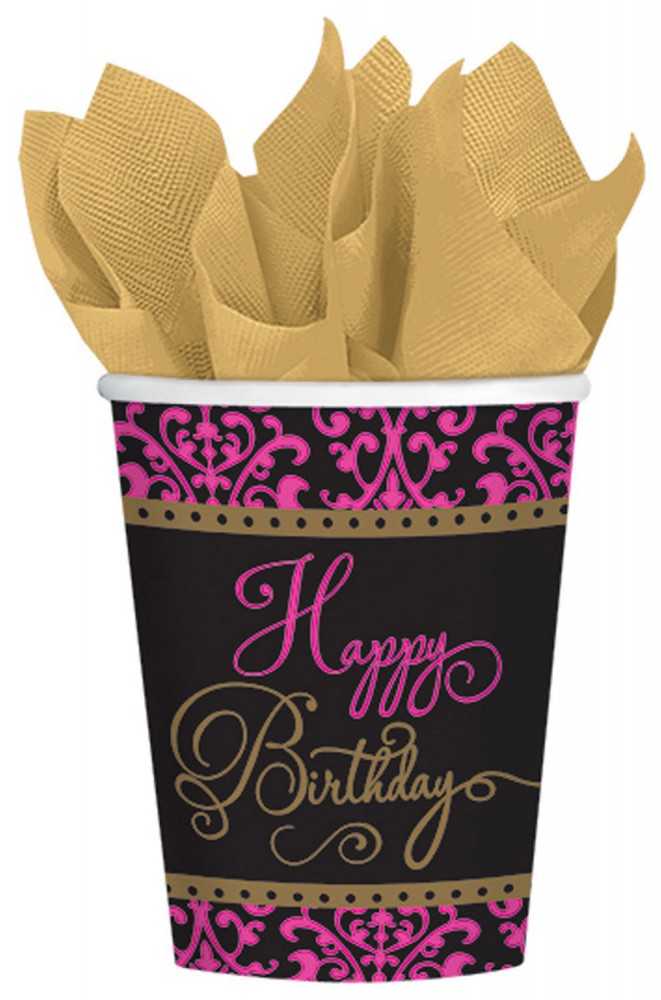 Geburtstag Pink Happy Birthday Papierbecher 18 Stück 266 ml