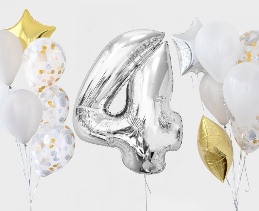 Nummer Silver Silberne Nummer 4 Folienballon 92 cm