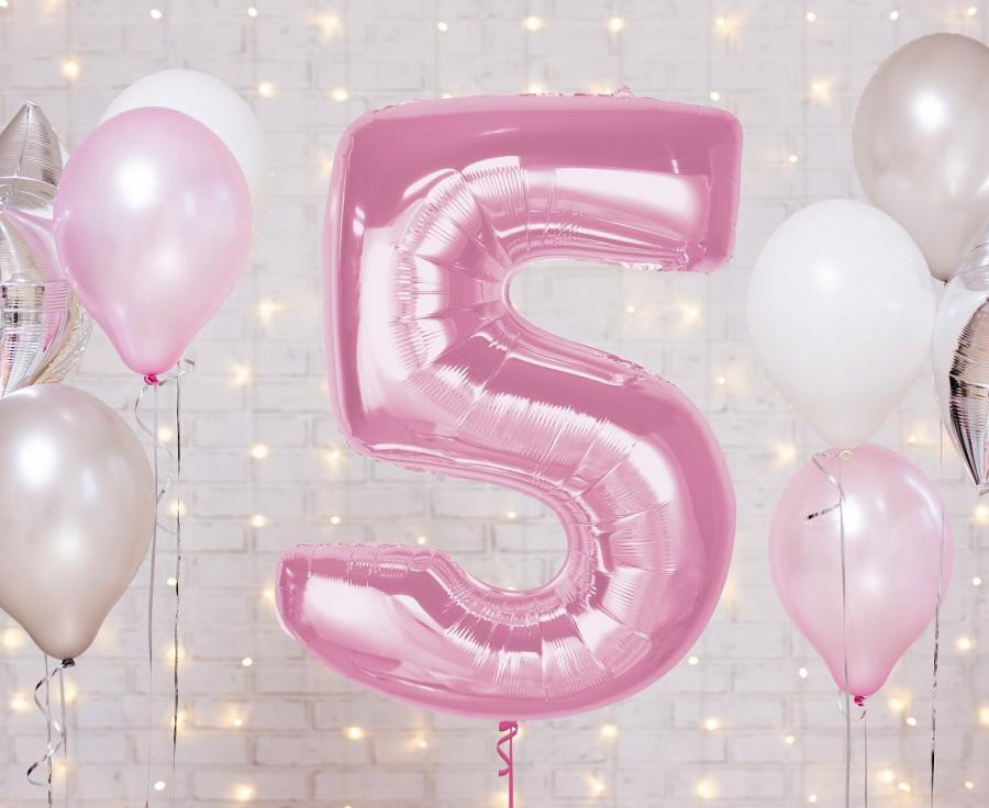 Nummer Light Pink Rosa Nummer 5 Folienballon 92 cm