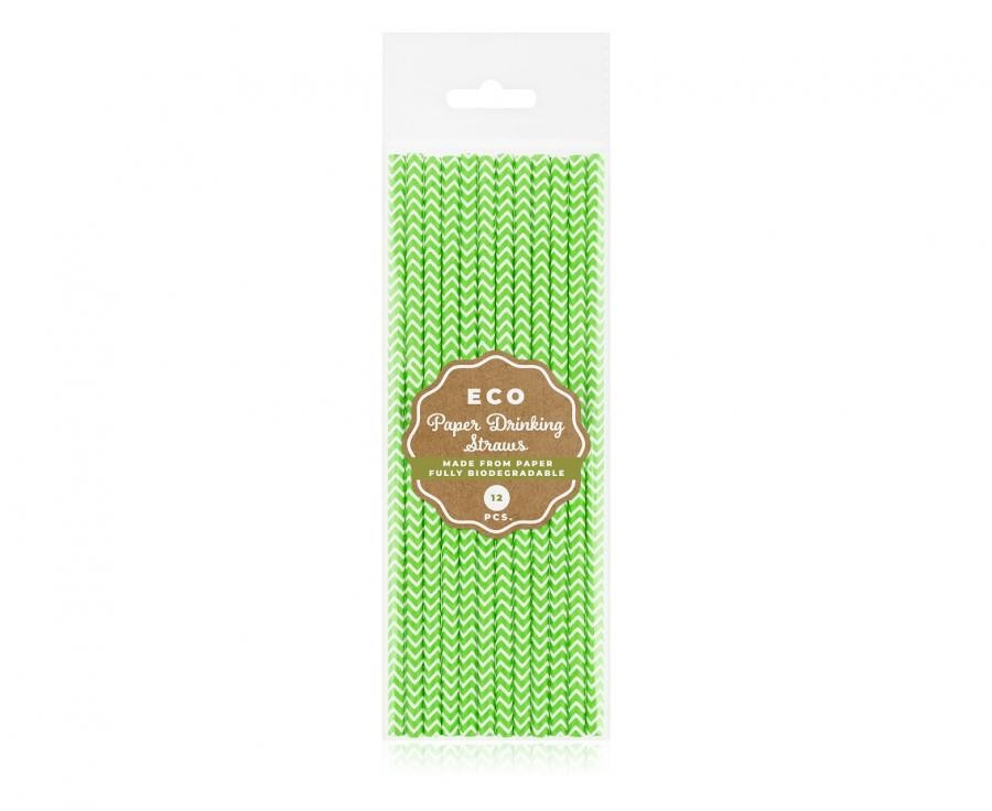 Farbe Lime Green Chevron Grüner Papierstrohhalm 12er Pack