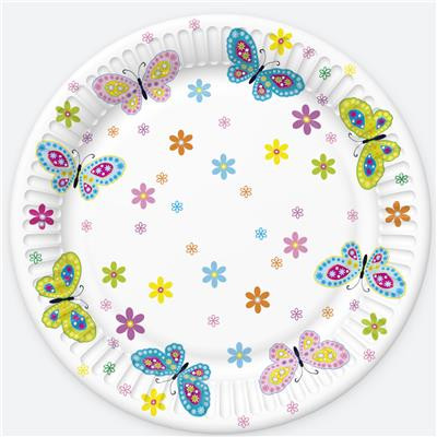 Schmetterling With Flowers Pappteller 8 Stk. Set, 22,7 cm