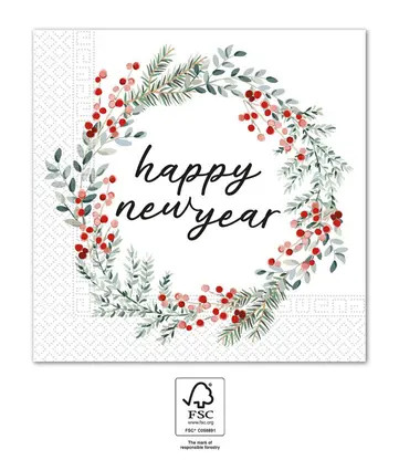 Neujahr Wreath Happy New Year Serviette 20 Stk. 33x33 cm FSC