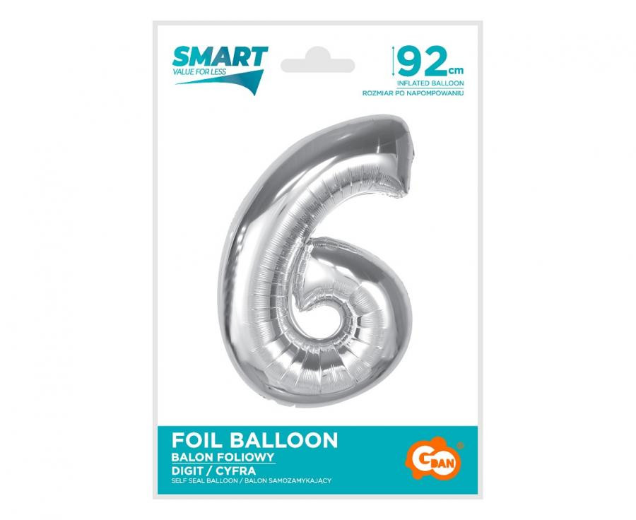 Nummer Silver Silber Zahl 6 Folienballon 92 cm