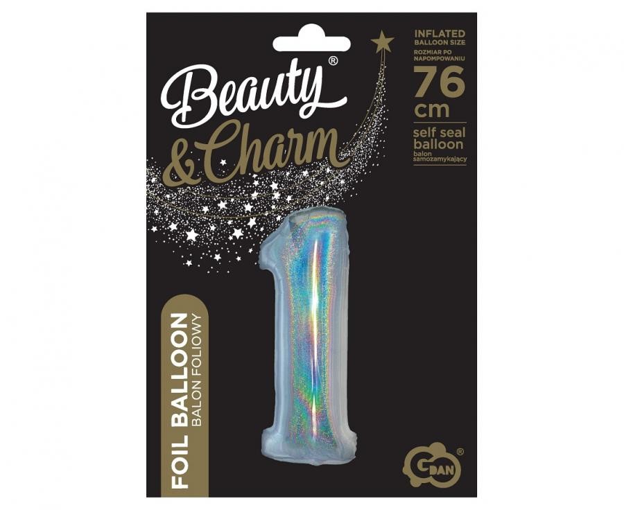 Nummer Holographisches Silber, Silberne Zahl 1 Folienballon 76 cm