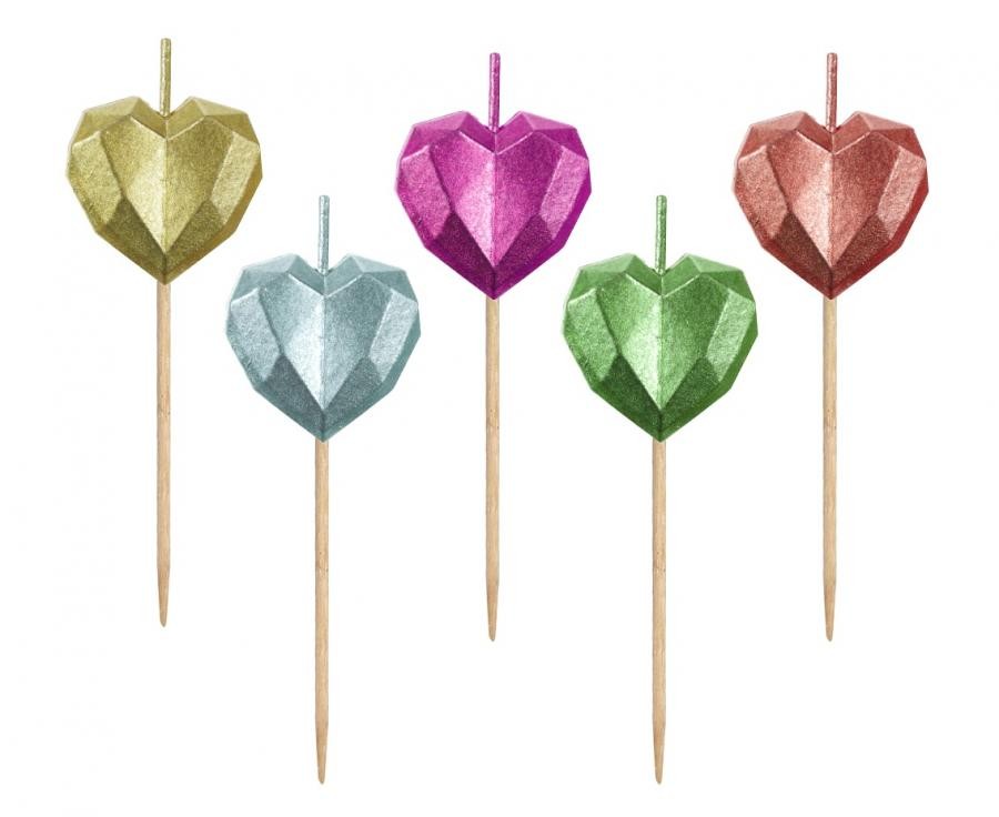 Liebe Metallic Heart Herzförmiges Kuchenkerrzenset, 5-tlg.
