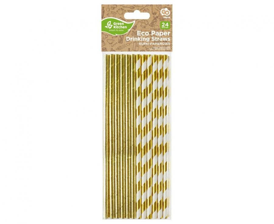 Farbe Mix Goldene Papierstrohhalme, 24 Stk.
