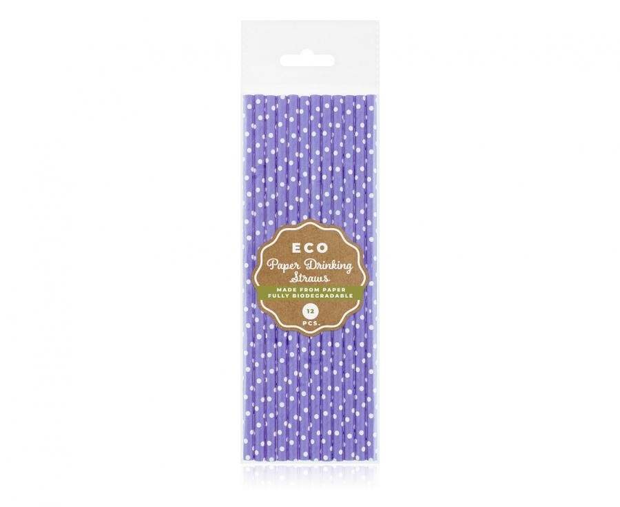 Farbe Purple Dots Lila Papierstrohhalm 12 Stück