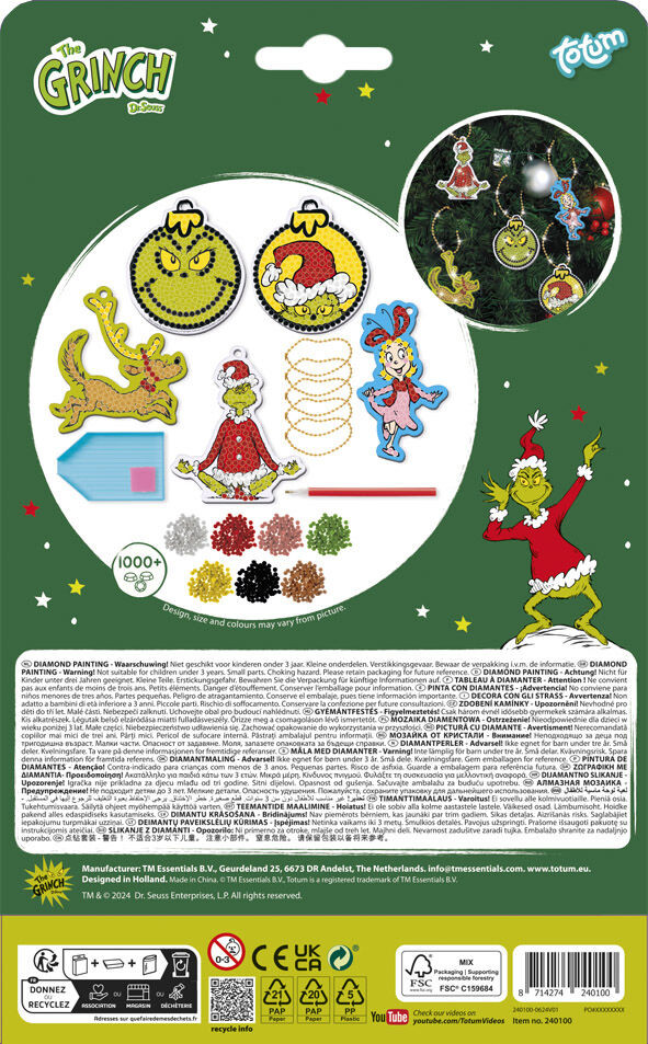 Der Grinch Dr Seuss Diamantmalset mit Aufhänger
