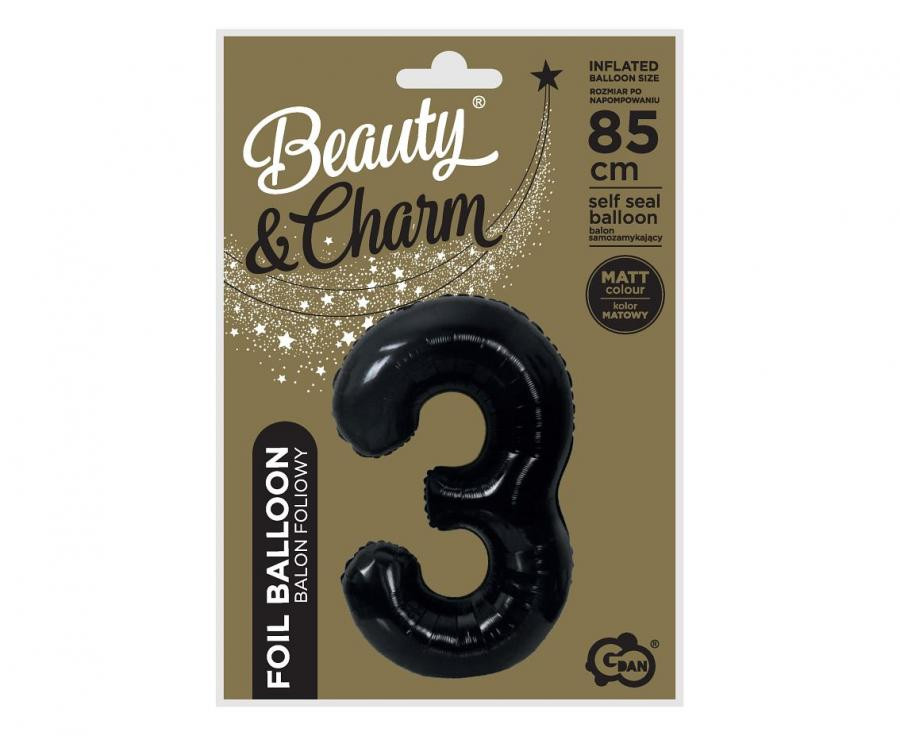 Nummer B&C Matt Black Schwarzer Nummer 3 Folienballon 85 cm