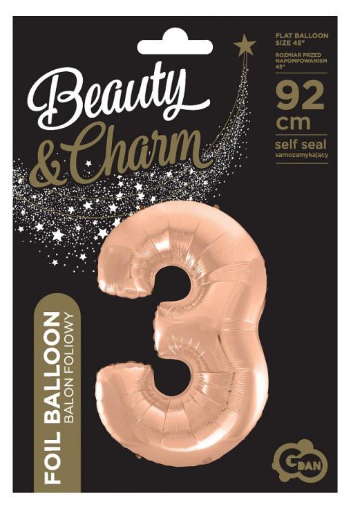 Nummer Rose Gold Folienballon Zahl 3, 92 cm