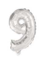 Nummer Silber, Silbernes Nummer 9 Folienballon 10 cm