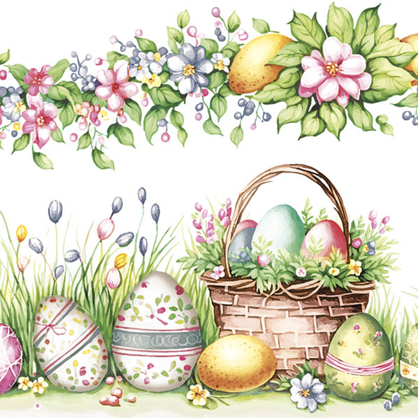 Ostern Scene with Basket Eggs Serviette 20 Stk 33x33 cm