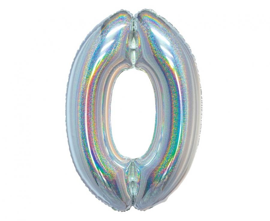 Nummer Holographisches Silber, Silber Nummer 0 Folienballon 76 cm