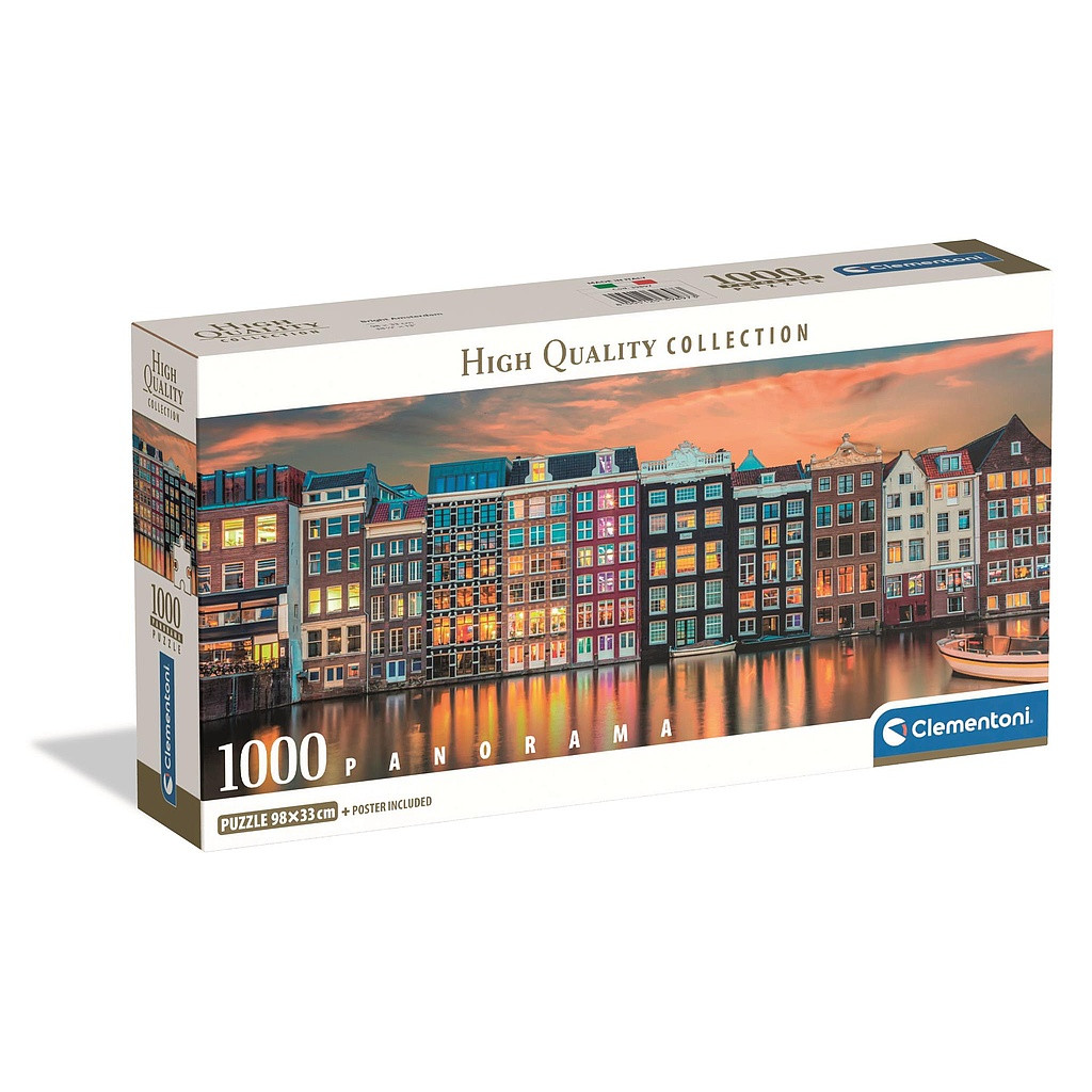 Städte Bright Amsterdam 1000 Stück Panorama Compact Puzzle Clementoni