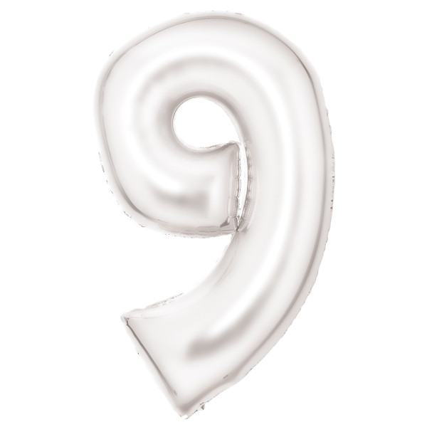 Nummer Lustre White, Weiße Zahl 9 Folienballon 86 cm
