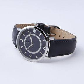 Victoria Silberfarbene Steine Blaues Lederarmband Uhr
