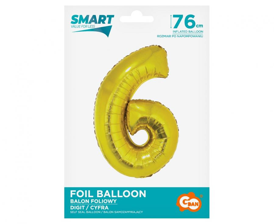 Nummer Gold Goldene Zahl 6 Folienballon 76 cm