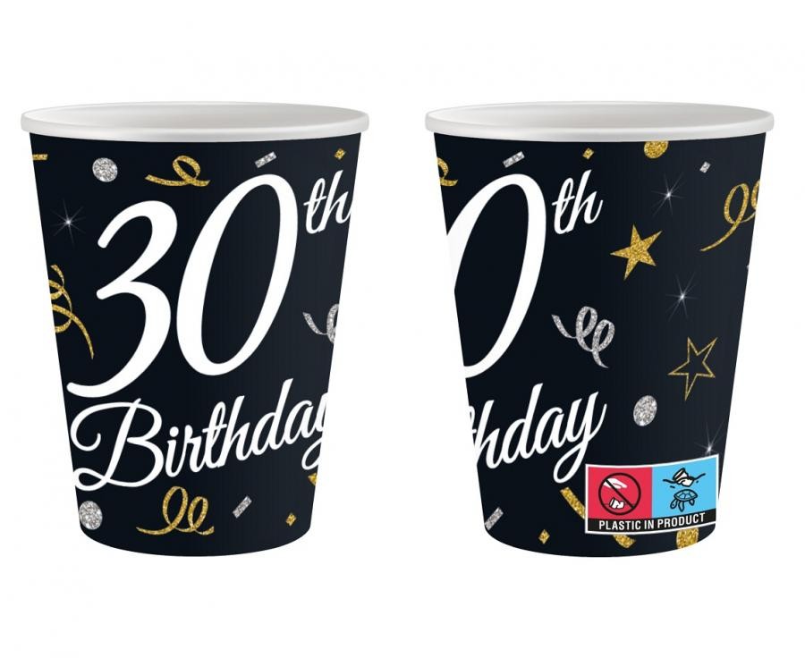 Geburtstag B&C Happy Birthday 30 Papierbecher, 6 Stück, 200 ml