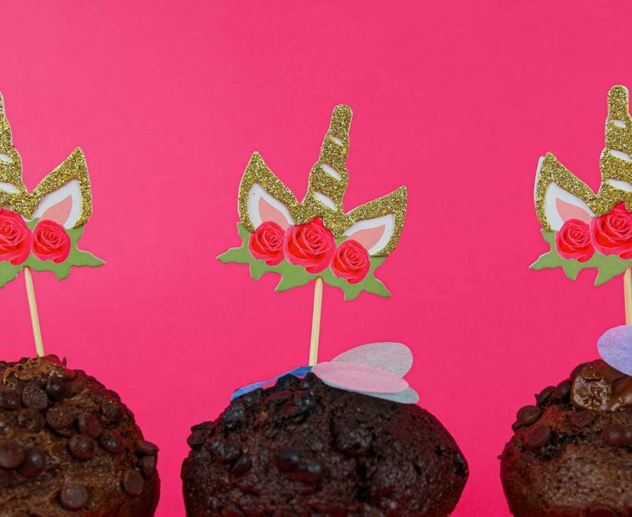 Einhorn Rose Dekorationsstäbchen 6er-Pack