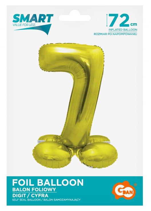 Nummer Gold Goldene Nummer 7 Folienballon mit Ständer 72 cm