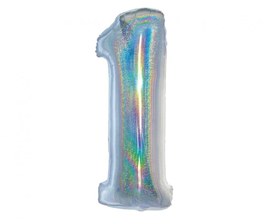 Nummer Holographisches Silber, Silberne Zahl 1 Folienballon 76 cm