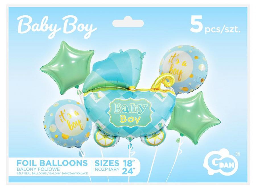 Geburtstag Carriage Blue Blauer Kinderwagen Folienballon 5er-Set