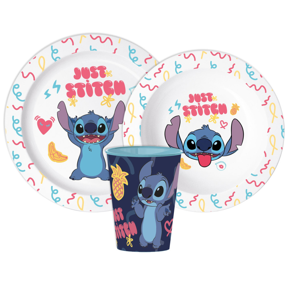 Disney Lilo und Stitch Just Geschirrset, Mikrokunststoff-Set, mit Becher 260 ml
