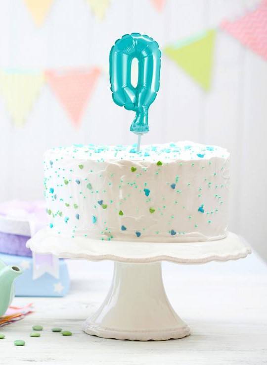 Nummer Light Blue Blauer Zahlen 0 Folienballon für Kuchen 13 cm