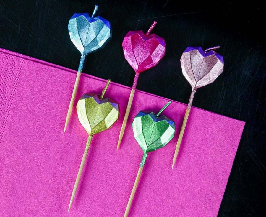 Liebe Metallic Heart Herzförmiges Kuchenkerrzenset, 5-tlg.