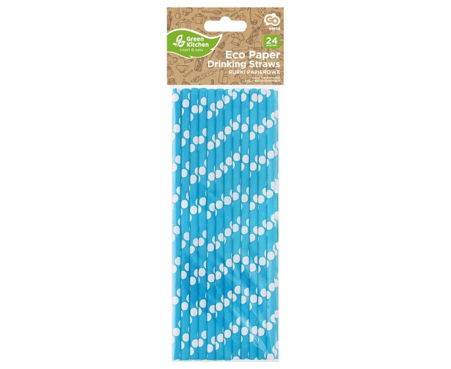 Farbe Blue Polka Dots Blaue Papierstrohhalme 24 Stk